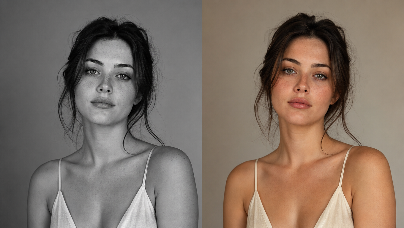 Before/after черно-белого портрета и раскрашенной версии: показать естественные оттенки кожи и одежды, без кислотных цветов.
Style: realistic editorial restoration content, respectful family archive mood.
Content atom: восстановление фотографий с помощью нейросетей
Variant: Восстановление старых фото с помощью нейросетей: как аккуратно вернуть снимку жизнь и не потерять сходство